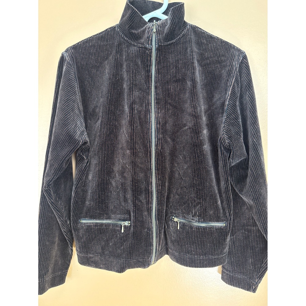 Abraxas Womens Brown Black Waffle‎ Knit Corduroy Full Zip Jacket Mock Neck Small